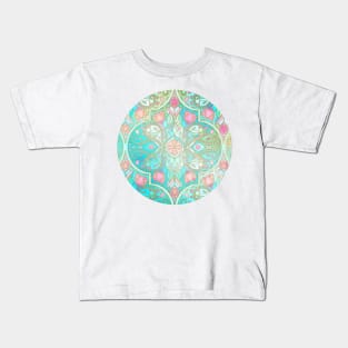 Floral Moroccan in Spring Pastels - Aqua, Pink, Mint & Peach Kids T-Shirt